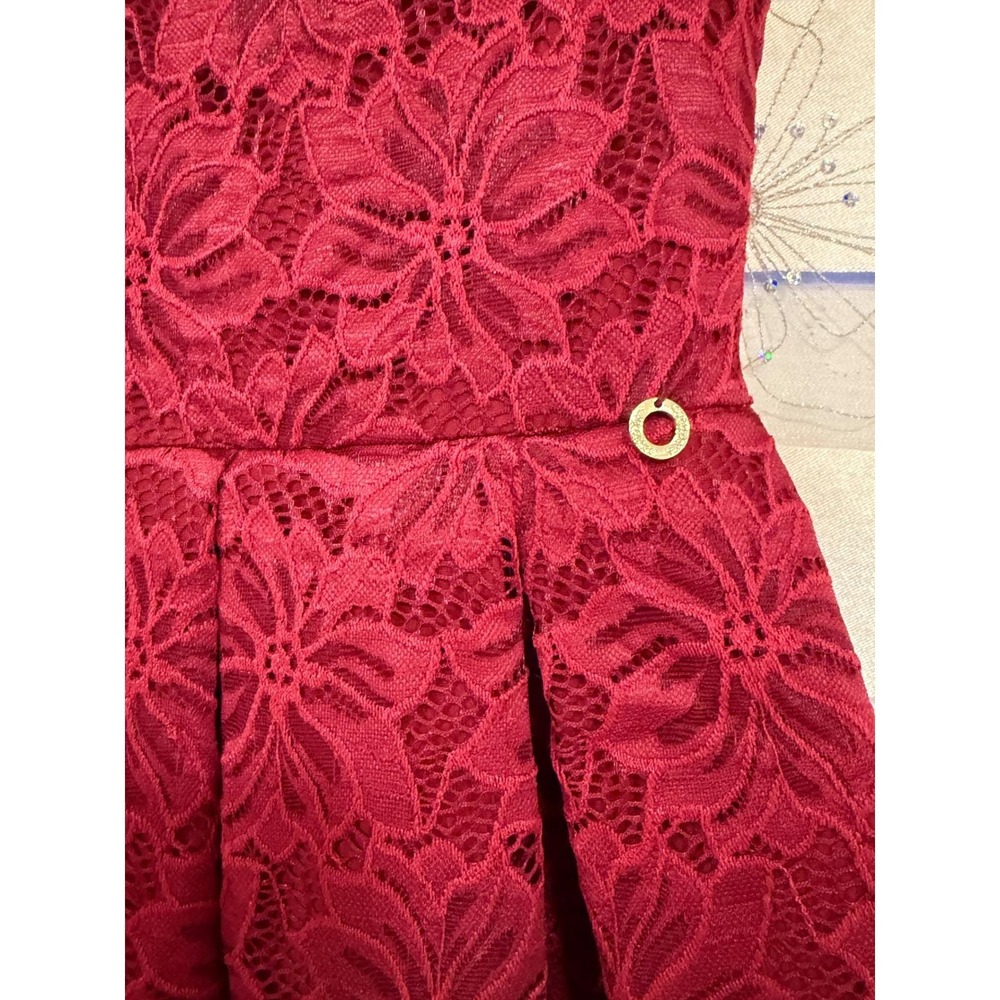 Burgundy Floral Lace Fit and Flare Mini Dress XS 3/4 Sleeve Red.Made in Poland - Picture 2 of 14